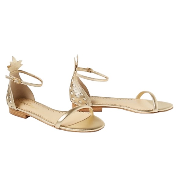 Lilly Pulitzer Laura Metallic Gold Pineapple Ankle Strap Sandals - 9.5 - Picture 3 of 16